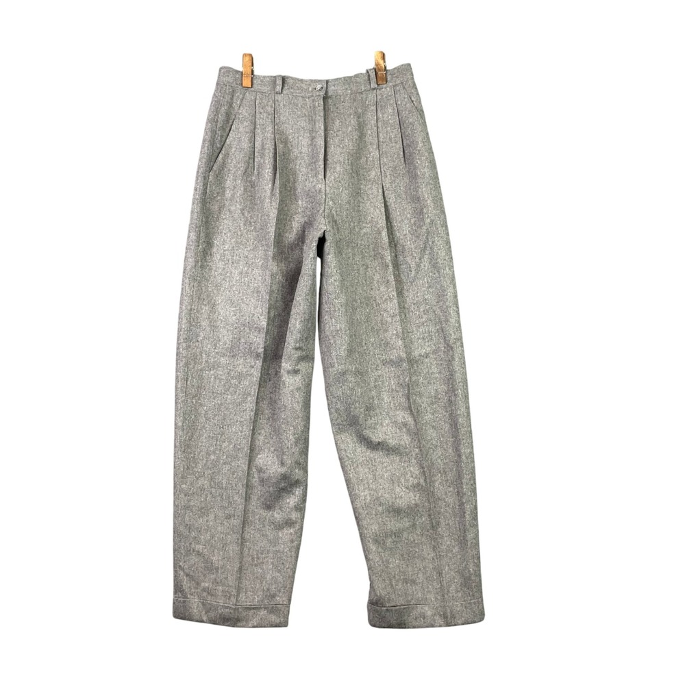 GW Pleated Trousers Womens 14 Gray Wool Vintage High Rise Cuffed Straight Pants